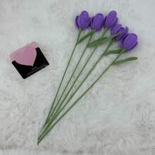 onEternal 1 件/3 件/5 件/7 件/10 件手工钩针多色郁金香花枝永生花家居装饰礼物花束适合节日、母亲节、父亲节、毕业典礼 - 紫色 - 查看 5