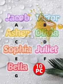 1-50张定制姓名标签贴纸，彩色贴纸可选，卡通字体，多种尺寸和颜色，可重复使用，现代、多彩、可爱、卡哇伊风格。适用于个人物品、玻璃杯、纸杯、卷筒、气球、书法贴纸、礼品盒装饰、返校季、糖果烘焙包装袋装饰等。Poetcore - 彩色 - 查看 17