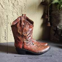 1pc American Country Style Western Cowboy Boot Resin Flower Pot Planter Vase Patio Yard Garden Decor - Maroon - View 7