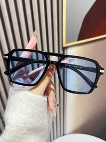 1/2PCS European & American Double-Beam Square Tortoiseshell Frame Fashion Glasses For Women & Men, Casual Outdoor Beach Travel Daily Decorative Eyewear - Multicolor - View 4