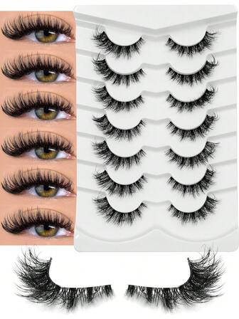 7 Pairs Natural Lashes Full Strip Clear Band Lashes Soft Fluffy Eyelash Cross Wispy Dramatic Faux Mink Lashes For Daily And Party Makeup Use Long Lasting And Natural Looking Eyelash Extensions