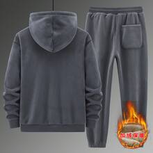 Conjunto de Invierno Transfronterizo Nuevo con Forro de Fleece Engrosado, Sudadera con Capucha de Lana de Cordero y Pantalones de Algodón, Conjunto Deportivo Casual y Cálido - marrón café - Ver 4