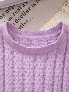 Girls' Round Neck Knitted Solid Color Pullover Sweater Vest With Side Bow Design, Spring/Summer/Autumn - Mauve Purple - View 2