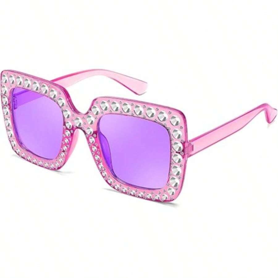 Rhinestone Sunglasses,Sparkly Sun Glasses,Fashion Sunglasses For Women,Oversized Square Frame Bling Sun Glasses - 紫色 - 查看 1
