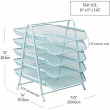 Mind Reader Desk Organizer With 3 Sliding Trays For Letters Documents Mail Files Paper 5 Tier Blue - 5TierBlue - View 3