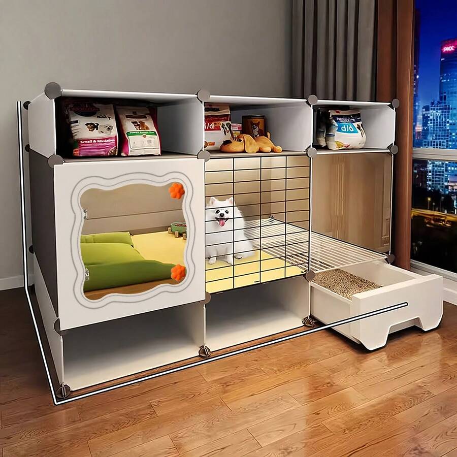 Small Dog Cage With Potty, Indoor Home Use Small Dog Villa, Small Pet Cage - Multicolor - View 1