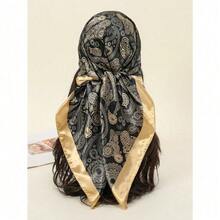 1PC Women's Red And White Paisley Printed Bandana Square Towel, 90CM 1 90cm Women's Luxury Scarf, Headscarf Silk Scarf, Fashion Printed Square Scarf, Four Seasons Versatile Casual Polyester Scarf - 黑金 - 查看 1