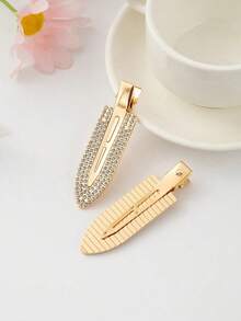 2pcs Sparkly Traceless Hair Clips – Elegant No-Crease Hair Accessories Women & Girls, Daily Wear, Festivals & Party Looks, Stylish Street Fashion Barrettes, Claw Clips, Hair Claws, Hair Slide, School Stuff - Vàng - Xem 5