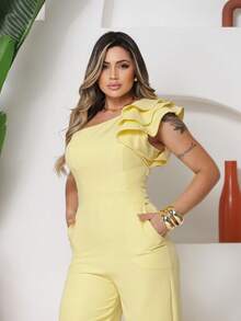 !! MULA MANCA Wide Leg Jumpsuit With Detail On The Sleeve, Super !!! - Yellow - View 1