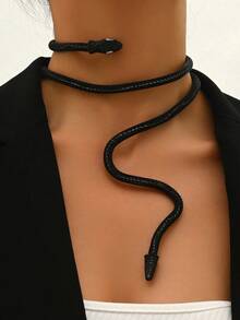 1pc Fashionable Adjustable Faux Snake Mesh Choker Necklace - Black - View 18