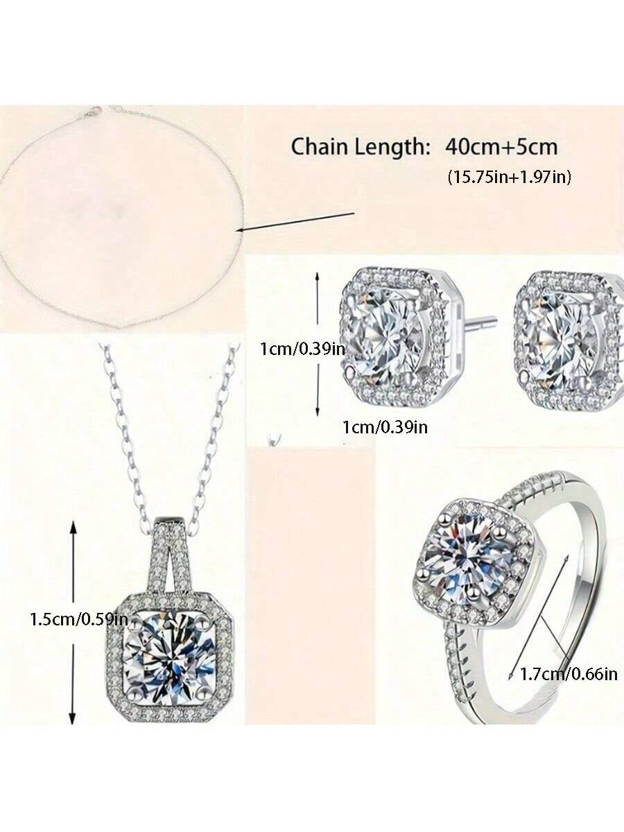 مجموعة تتكون من 4 قطع، اقراط وعقد وخاتم مرصع بالزر...