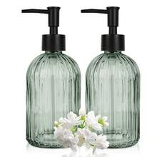 2pcs Glass Soap Dispenser With Plastic Pump, Hand Soap Dispenser For Hand Wash, Lotion Dispenser For Dishwashing Liquid, Lotion Shower Gel (Striped Green) - Green - View 9