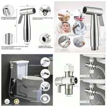 Bidet Pulverizador - Acero Inoxidable Pulverizador de Bid de Mano portar Manguera de 150, para WC para limpieza de inodoros, bao de mascotas, Higiene Personal. plateado - plateado - Ver 1