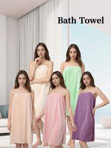 Women's Ultra-Soft Adjustable Bathrobe Functions As Wearable Towel Skirt. Quick-Dry, Locks Temperature Post-Shower; Comfortable, Breathable For Spa, Sauna Use. Portable, Easy To Carry, Prevents Exposure. Loose Fit With Adjustable Design Accommodates Different Body Shapes, Styles. - Multicolor - View 3