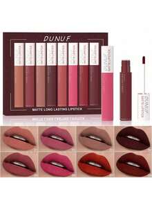 DUNUF 8pcs Matte Lip Gloss Set, Easy To Color, Long-Lasting, It Won't Stick To The Cup And Won't Fade, Moisturizing, Non-Stick, Rich Pigmentation, For All Skin Types, Mixed Color Palette, Ideal Gift For Women - 彩色 - 查看 12