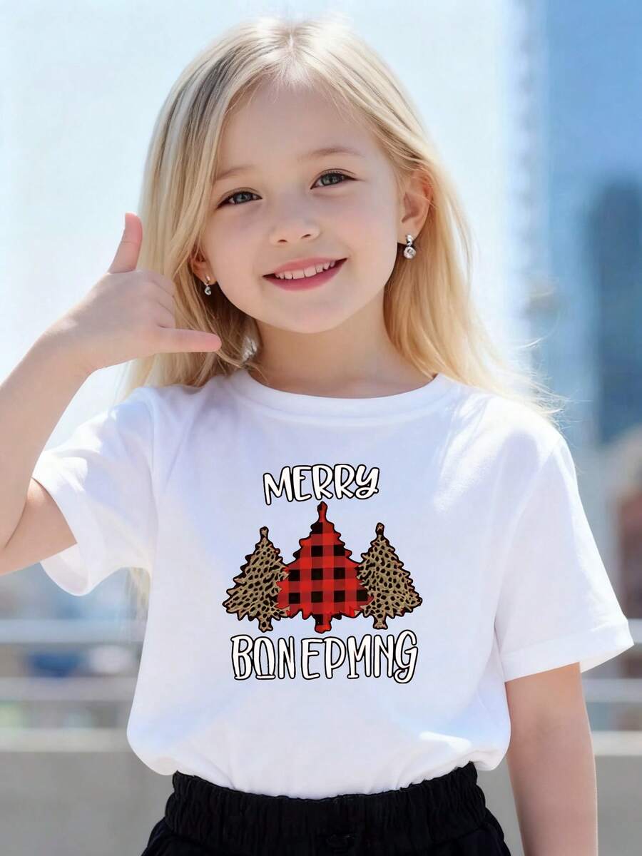 Playeras de niño Feliz Navidad con un Patrón de Árbol de Buena Esperanza camisas para niño sudaderas de niño Camiseta de Halloween para niñas Regalos navideños Camisetas navideñas Camisetas de niña Camisetas para niños y niñas La tela es suave, transpirable y cómoda, hecha de puro - Blanco - Ver 1