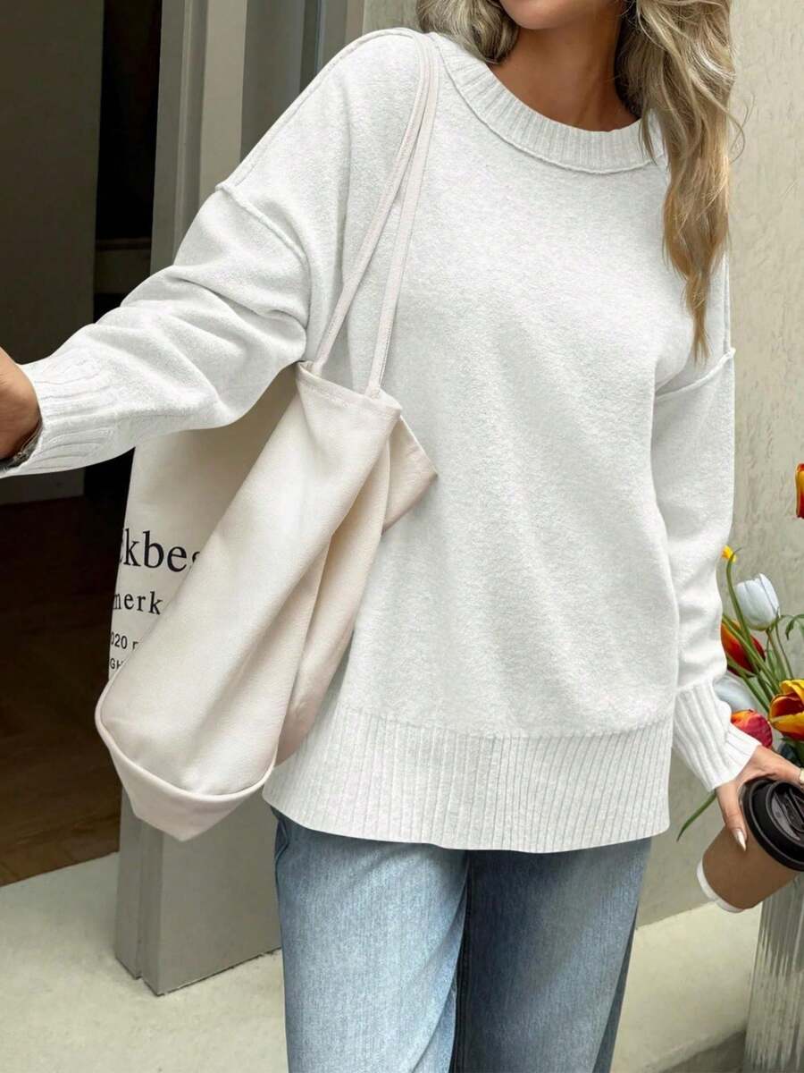 Women's Fall Oversized Crewneck Knit Pullover Long Sleeve Loose Fit Casual Workout Tunic For Gym & Outdoor - trắng - Xem 1