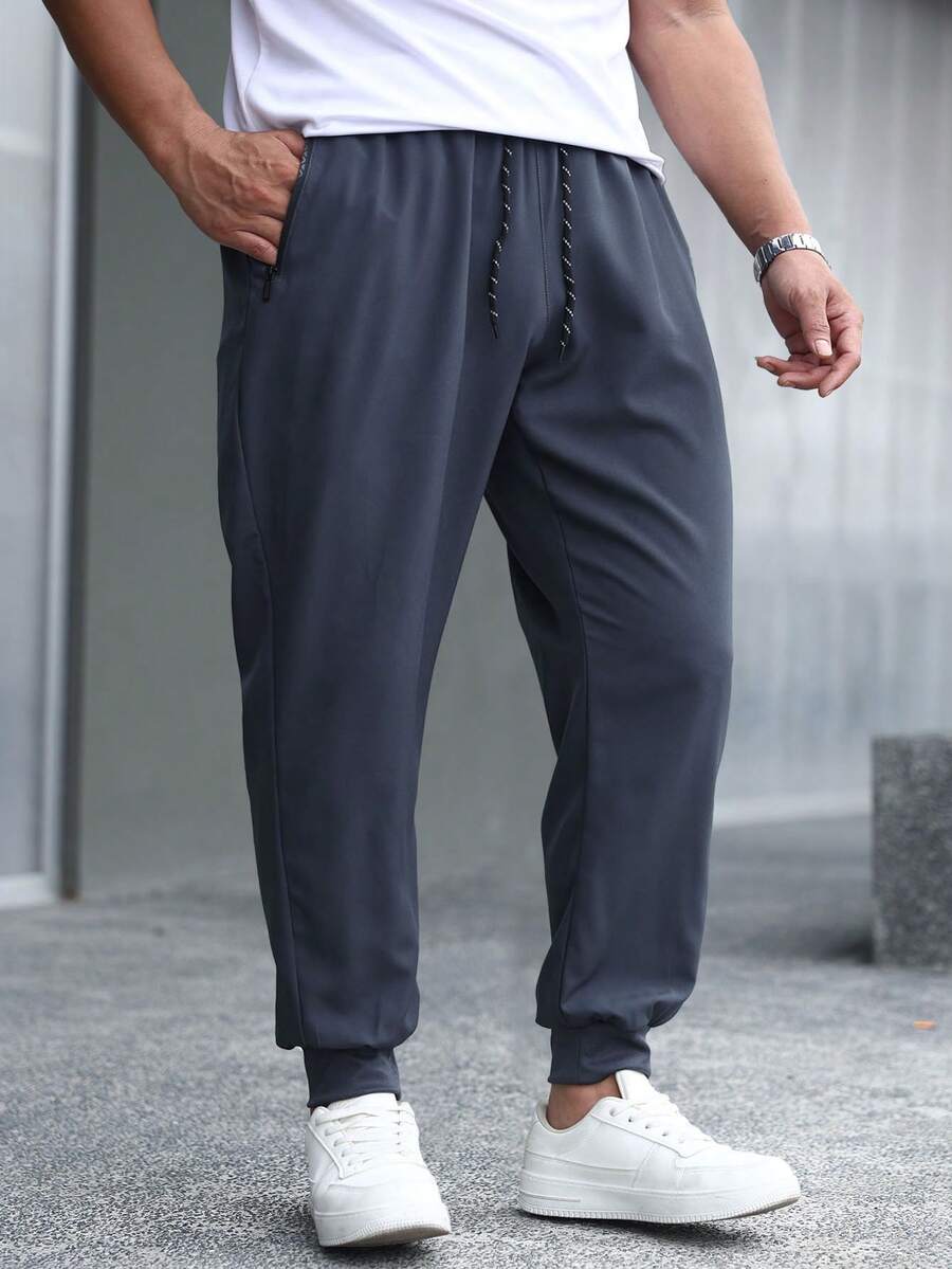 Plus Size Men's Lightweight Breathable Sports Pants, Casual Quick-Dry Workout Trousers - Dark Grey - View 1