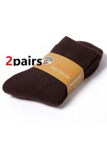 1 Pair Thick Wool Socks, Casual Solid Color Warm Mid-Calf Socks For Men And Women, Suitable For Autumn And Winter