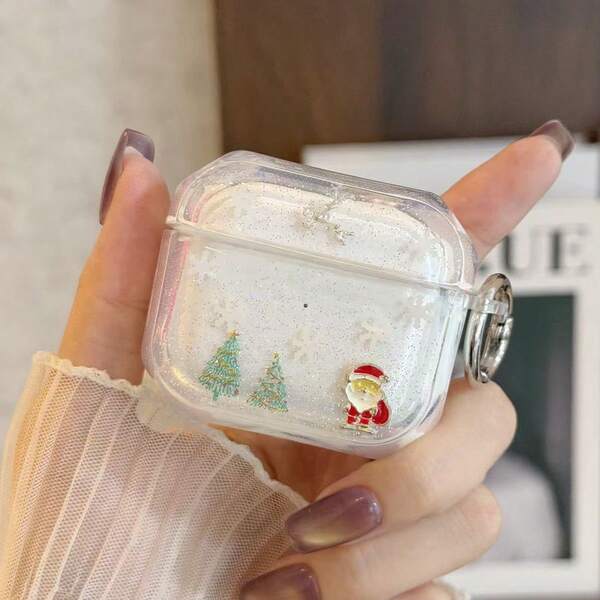 1pc Christmas Resin Glitter Creative Christmas Element Decor Transparent Earphone Case