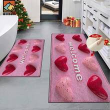 1 buc/2 buc covoraș antiderapant pentru baie cu model în formă de inimă roz, covoraș antiderapant din super fibre, covoraș absorbant din imitație de cașmir cu uscare rapidă, potrivit pentru uși, băi, bucătării și alte ocazii, lavabil la mașină, antiderapant, decorare zilnică, poate fi oferit cadou - Multicolor - Vizualizare 2