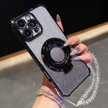 奢華水晶手鍊，相容於 6/7/8/X/XS/XR/11/12/13/14/15/16/16e、Galaxy S26/22/23/24/25/S24 FE/S25 EDGE、A04/05/06/A07/A14/A15/A16/A17/A24/A25/A34、Note 9/10/11/12/13、9/10/12/13C 14C、MOTO、Honor X、HW、RENO C53 C55 C61 C63 C75，四角防震背蓋，亮片手機殼附支架 - 黑色 - 查看 4