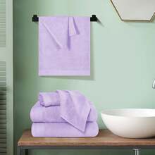 6 Pack Cotton Towel Set - 2 Bath Towels (28x55 Inch), 2 Hand Towels (16x24 Inch), 2 Washcloths (12x12 Inch) - Ideal For Everyday Use, Compact & Lightweight - Black - Purple - View 4