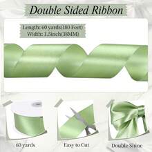 Green Ribbon 1 1/2 Inch 60 Yards Double Faced Green Satin Ribbon For Gift Wrapping Crafts Flower Bouquet Hair Bows Graduate Drations,23939276 - Mint Green - View 5