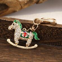 Rhinestone Zodiac Horse Keychain, Unisex Animal Pendant, Zinc Alloy Car Key Chain, Bag Charm, Wholesale Boho Animal Jewelry, Autumn Christmas Gift