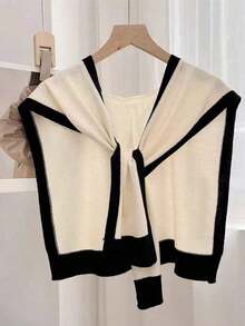 Dual-Color Knitted Shawl, Fashionable Thin And Versatile Women's Shoulder Shawl For Spring And Summer - White Hollow - View 8
