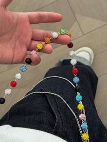 1 件时尚优雅简约多层彩色水晶腰链，男士迷人身体链，裤子装饰，适合休闲、音乐节、派对装 - 白K+彩色 - 查看 4