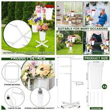Flower Display Stand With Buckets, Metal Flower Bar Stand Rustic Farmhouse Florist Bouquet Holder Flower Cart Display Shelf Outdoor Patio Garden Wedding Decor Square - 白方塊 - 查看 2