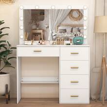 80cm White Dressing Table Large LED Makeup Mirror With LED Lights, Makeup Dressing Desk, Vanity Desk With LED Mirror, 3 Color Light, Makeup Dressing Table With Drawers, Dresser Vanity Desk, Makeup Vanity, Vanity Table, Vanity Set For Christmas Halloween Thanksgiving,Bathroom, Holiday Gift - White - View 7