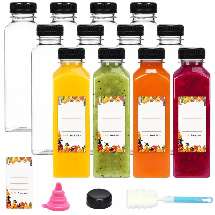 Tomnk 12/36/42/56/128pcs 16oz Plastic Juice Bottles With Caps, Reusable Juicing Bottles, Clear Empty Containers For Drinks, Smoothies And Other Beverages, For Back-To-School Season, Picnics, And Outdoor Activities - 無色 - 查看 1
