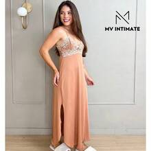 Long Robe And Nightgown Kit Without Underwire In Two-Tone Light Microfiber - 米色 - 查看 4