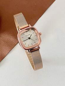 1pc Women's Minimalist Bar Scale Dial Fashion Mesh Strap Quartz Watch, Suitable For Daily Matching, Birthday, Gift For Her, Anniversary, Year-End Promotion, Singles' Day, Halloween Promotion, No Gift Box - Rose Gold - View 4