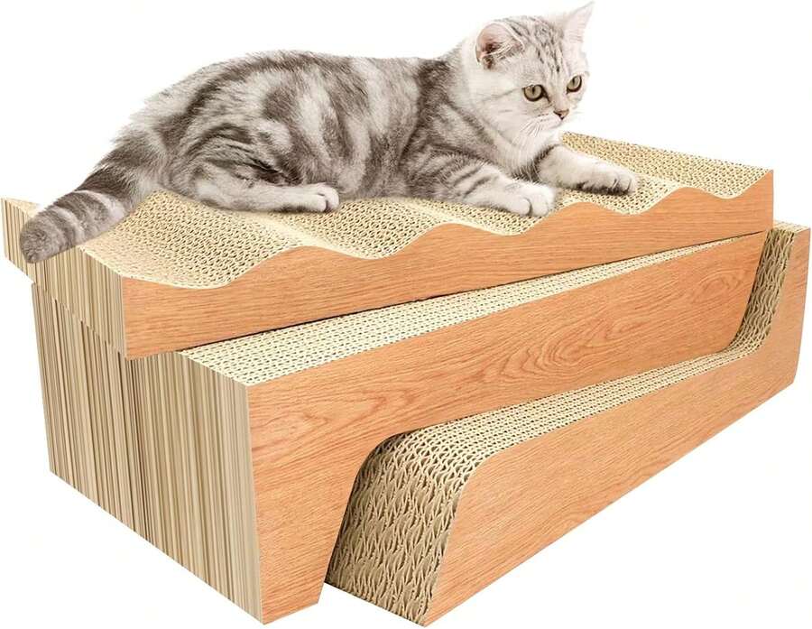 Cat Scratch Pad- 3 In 1 Corrugated Cardboard Cat Scratcher For Indoor Cats, Al Cat Scratching Board For Adult Cats, Catify Cat Scratcher Pads With Catnip,23942230 - 紅木色 - 查看 1