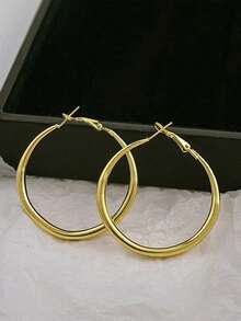 1pair European And American Style Metallic Personalized Circle Design Earrings - Vàng - Xem 3