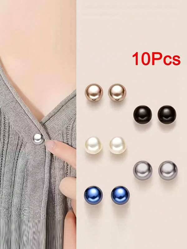 10 Pcs Pearl-Patterned Plastic Buckles - Sew-Free Adjustable Buttons, Shiny Spherical Decorative Buckles, Suitable For Shirts, Dresses, Jackets, And Tops - Durable And Easy To Operate, Fashionable Sequin Buckles, Elegant Flat Buckles, Special Decorative Buckles For Women On Knitted Cardigans And Coats