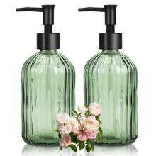 2pcs Glass Soap Dispenser With Plastic Pump, Hand Soap Dispenser For Hand Wash, Lotion Dispenser For Dishwashing Liquid, Lotion Shower Gel (Striped Green) - Green - View 12