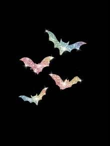 1pc Glossy Reflective Bat & Star Vinyl Decals - Self-Adhesive Cartoon Stickers For Cars, Motorcycles, Laptops - Vibrant Multi-Color Sparkle Design, Easy Apply & Remove, One-Time Use