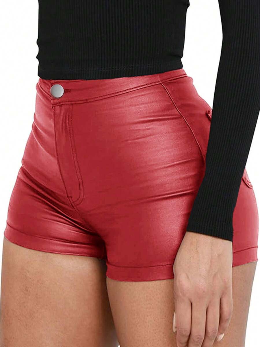 Quần short ống rộng màu trơn gợi cảm dạo phố dành cho nữ mùa hè - Đỏ - Xem 1