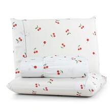 Premium Printed Fitted Sheet Set With Elastic + Pillowcases, 200 Thread Count, Single, Full, Queen And King Sizes, Hypoallergenic - 櫻桃 - 查看 1