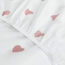Premium Printed Fitted Sheet Set With Elastic + Pillowcases, 200 Thread Count, Single, Full, Queen And King Sizes, Hypoallergenic - 白色 - 粉紅色心形 - 查看 4