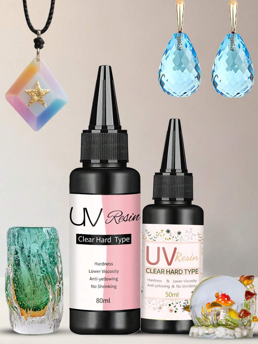 50ml/80ml UV樹脂,超透明、硬質、低氣味、快速固化環氧樹脂,適合初學者製作飾品、DIY手工藝、塗層和樹脂藝術 - UV Resin - 查看 1