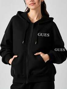 Women's Casual Loose-Fitting Hooded Sweatshirt, Pullover, Fashionable, Casual, Comfortable And Simple. - Black - View 1