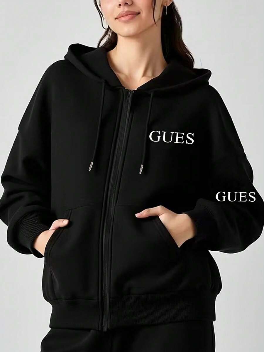 Women's Casual Loose-Fitting Hooded Sweatshirt, Pullover, Fashionable, Casual, Comfortable And Simple. - Black - View 1