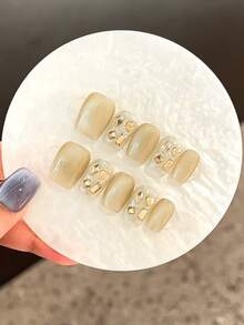 10PCS DIY Personalized Handmade Wearing Armor With Giant Golden Cat Eyes And Metal Pressing Nails Suitable For Women's Daily Travel, College Dance Party Wearing Pressing Short Nails Versatile In All Seasons