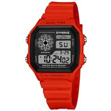 Men's Fashion Sports Watch Outdoor Military Tactical Waterproof Digital Watch LED Large Screen Backlight Multifunction Wristwatch - 紅色 - 查看 1