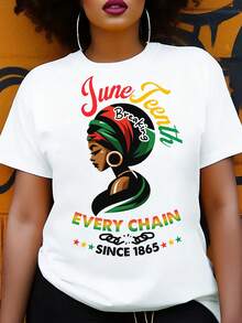 Women's Juneteenth Graphic T-Shirt - "Break Every Chain Since 1865" Design, Vibrant Geometric Print Short Sleeve Top, 100% Cotton Regular Fit For - 白色 - 查看 7
